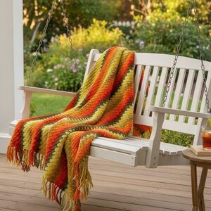 Boho Crochet Chevron Stripe Blanket Throw Fringe Cozy Boho Chic Home Decor‎
